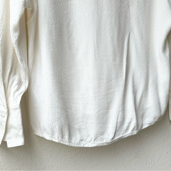 Vince Dot Silk Jacquard Popover Off White Banded Collar Blouse Sz XS - Picture 11 of 16